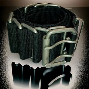 Rocker Leather Canvas Grommet Brushed Nickel Bar Belt 32"-37"